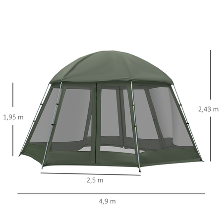 Tente de camping familiale hexagonale 6-8 personnes vert