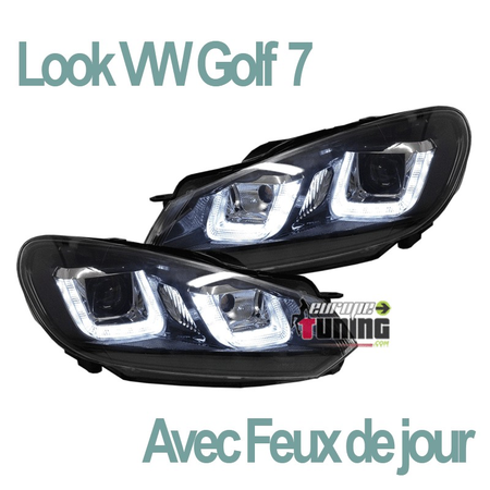 PHARES AVANTS NOIRS AVEC FEUX DE JOUR POUR VW VOLKSWAGEN GOLF 6  LOOK GOLF 7 (03968)