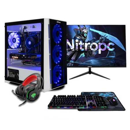 NitroPC - PC Gamer complet Nitropc Pack Silver - AMD Ryzen 5 5500, GTX 1650 4GB, RAM 16GB, M.2 1TB, Win11, WiFi - Écran 24" FullHD et accessoires