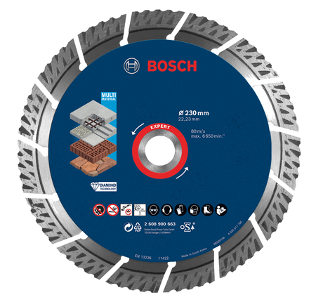 Disque à tronçonner diamanté Expert MultiMaterial 230x2,4x15mm - BOSCH - 2608900663