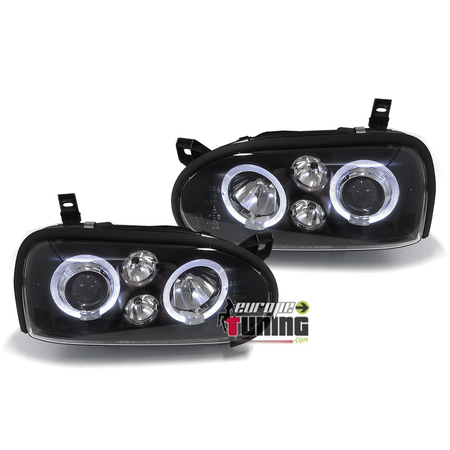 PHARES NOIRS ANNEAUX LED VOLKSWAGEN VW GOLF 3 FEUX LOOK GOLF IV (03902)