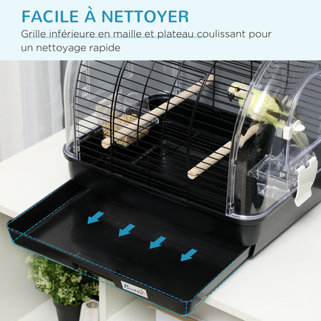 Cage à oiseaux portable 3 portes avec accessoires noir