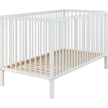 Lit bébé a barreaux - Couchage 70 x 140 cm - Hetre massif teinté blanc - 3 hauteurs réglables - L 144 x H 84 x P 78 cm - TRE