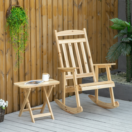 Fauteuil de jardin à bascule avec table basse sapin