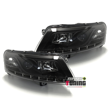 PHARES FEUX AVANTS LED DE JOUR AU XENON AUDI A6 C6/4F 2004-2008 NOIRS (04181)