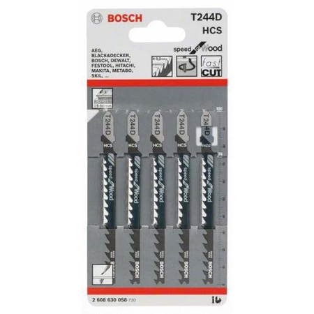 Pack de 5 lames de scie sauteuse bois T244D - BOSCH - 2608630058