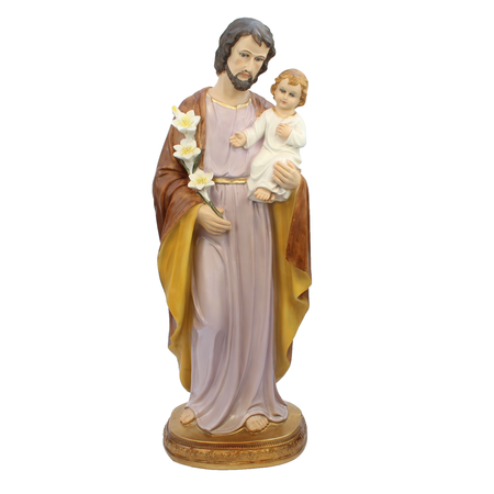 Statue Joseph à l'enfant Jésus en résine colorée 98cm