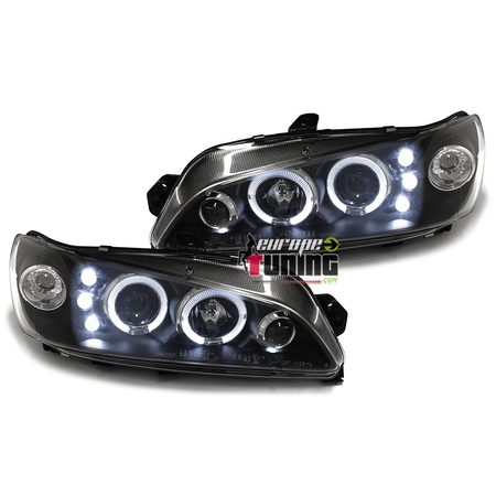 PHARES FEUX AVANTS NOIRS DOUBLE ANGEL EYES LED PEUGEOT 306 PHASES 2 et 3 (11052)