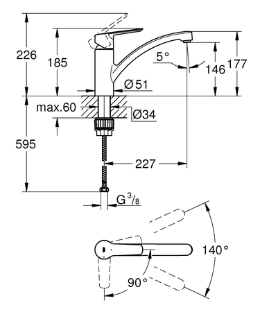 Mitigeur évier START bec bas chromé - GROHE - 31138002
