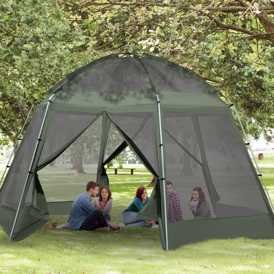 Tente de camping familiale hexagonale 6-8 personnes vert