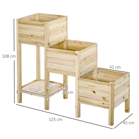 Jardinière sur pieds 3 étages inserts d'irrigation étagère sapin