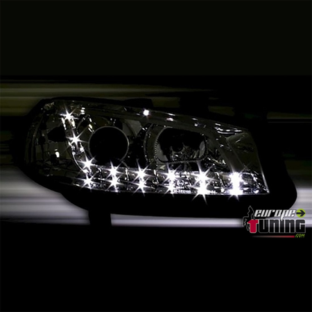 PHARES CHROME FEUX BANDES LED DEVIL EYES RENAULT MEGANE II PH I 2002-2006 (13464)