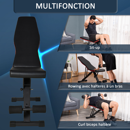 Banc de musculation pliable réglable acier PU rouge noir