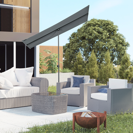 Parasol de jardin inclinable toile plate hauteur réglable gris