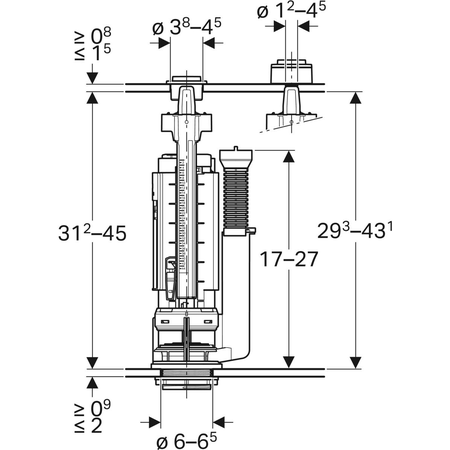 Mécanisme de chasse complet 3/6l double touche alimentation d’eau latérale type 290-380 - GEBERIT - 283.307.21.2