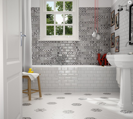 HEXATILE - HARMONY B&W - Carrelage 17,5X20 cm Hexagonal patchworck décors mate blanc noir