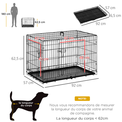 Cage caisse de transport pliante pour chien en métal noir 91 x 61 x 67 cm - Pawhut