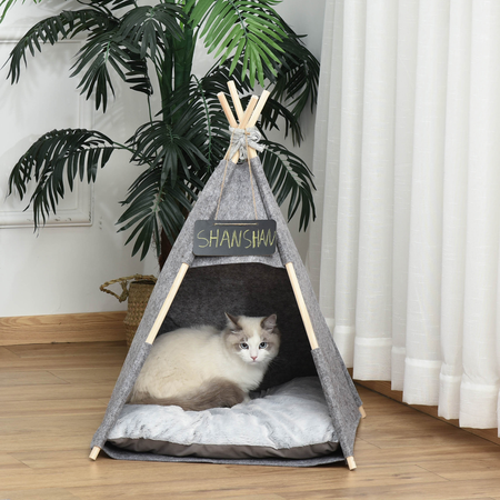 Tente tipi pour animaux coussin épais grand confort inclus gris