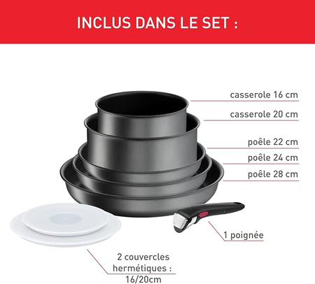 Tefal Ingenio Batterie de Cuisine 8 Pièces, Poêles, Casseroles, Induction, Revêtement Antiadhésif Résistant, Empilable, Compatible Lave-vaisselle, Fabriqué en France, Daily Chef On ‎L7619202