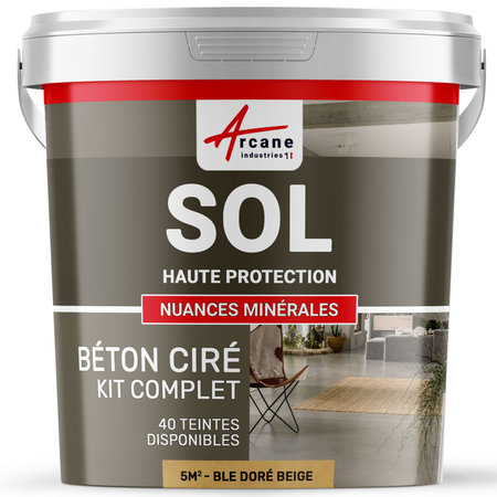 KIT BETON CIRE SOL HAUTE PROTECTION-5 m² (en 2 couches) Flanelle Gris Fonce-ARCANE INDUSTRIES