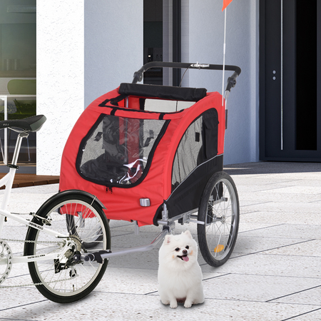 Remorque vélo jogger 2 en 1 pour animaux rouge