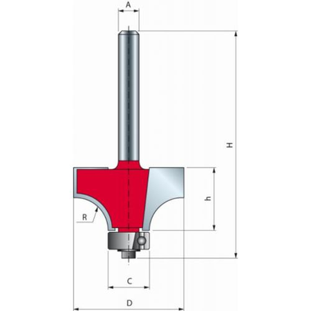 Mèche pour arrondi convexe série 34 24000 Tr/min D25,4 H12,7/55,2 Q8 Z2 - FREUD - F03FR01775