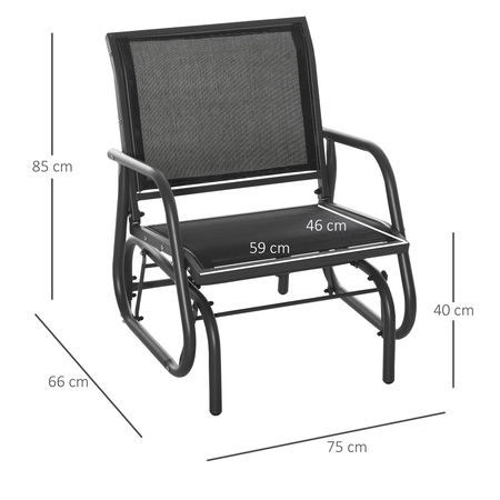 Fauteuil à bascule de jardin design métal textilène noir