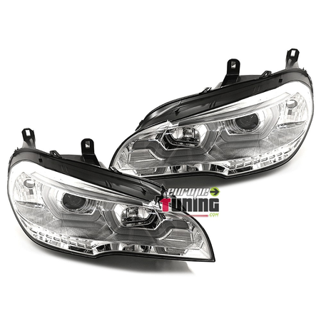 PHARES CHROME DRL ANGEL EYES ANNEAUX 3D FEUX DE JOUR BMW X5 E70 2007-2013 (05354)