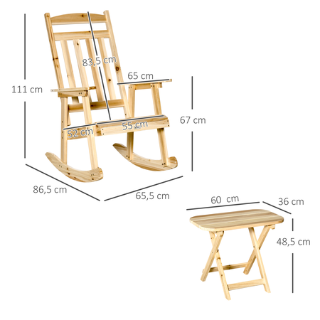 Fauteuil de jardin à bascule avec table basse sapin