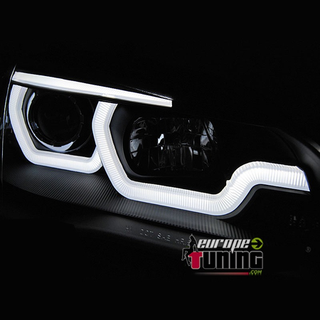 PHARES NOIRS DRL ANGEL EYES ANNEAUX 3D FEUX DE JOUR BMW X5 E70 2007-2013 (05349)