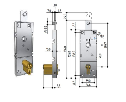 Serrure de porte basculante point haut à cylindre européen - PREFER - PREB56108100200