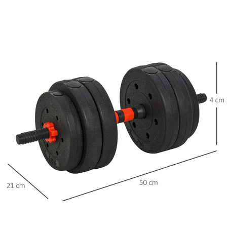 Ensemble d'haltères courtes total 25 Kg - barres incluses - acier HDPE noir rouge