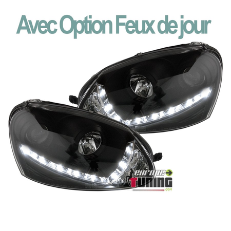 PHARES FEUX AVANTS DEVIL EYES DE JOUR DIURNES DRL NOIRS VOLKSWAGEN VW GOLF 5 (02384)