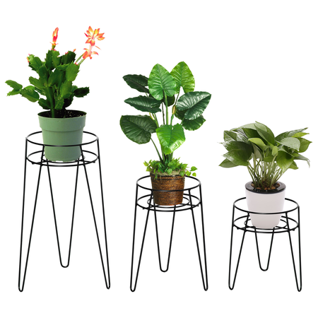 Lot de 3 supports de pots de fleurs design épingle métal noir