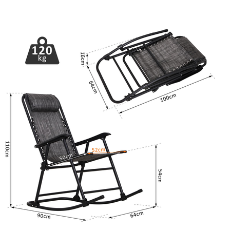 Fauteuil à bascule pliable de jardin gris chiné