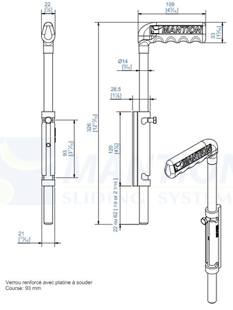 Verrou à douille renforcé à souder tige zinguée 14x300mm - MANTION - 1314SO