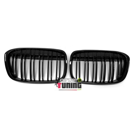 GRILLES CALANDRES SPORT NOIRES BRILLANTES DOUBLE AILETTES BMW X1 F48 APRES 2014 (05111)