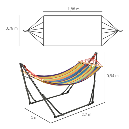 Hamac de jardin pliable avec support acier époxy et toile