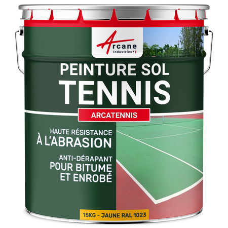 Peinture pour court de tennis anti dérapant - ARCATENNIS-15 kg (jusqu'à 30 m² en 2 couches) Jaune Signalisation - RAL 1023-ARCANE INDUSTRIES