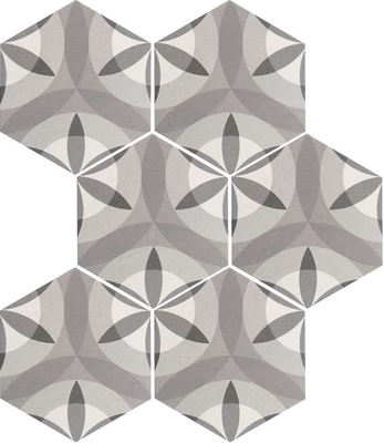 HEXATILE - NATURE B&W - Carrelage 17,5X20 cm hexagonal motif fleur noir blanc