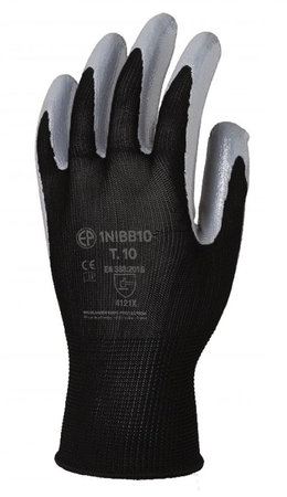 Gant tricoté polyester EUROTECHNIQUE enduit nitrile noir/gris T7 - COVERGUARD - 1NIBB07