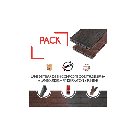 PACK 4 m² lame de terrasse composite coextrudé Supra + ACCESSOIRES (4 coloris) 3600MM - Coloris - Acajou, Epaisseur - 23 mm, Largeur - 14,5 cm, Longueur - 360 cm, Surface couverte en m² - 4