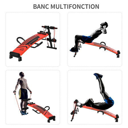 Banc de musculation entrainement complet acier PU rouge noir