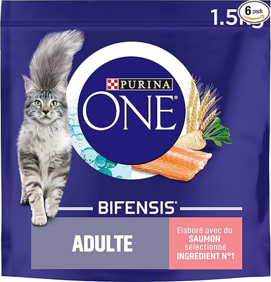 PURINA ONE Bifensis | Croquettes Au Saumon pour Chats Adultes | Sac de 1,5kg | Lot de 6