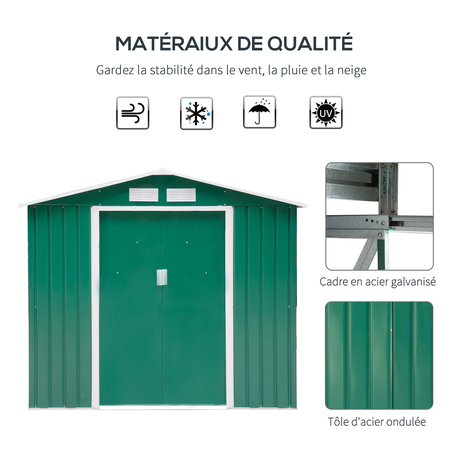 Abri de jardin - remise pour outils - cabanon porte verrouillable - tôle d'acier