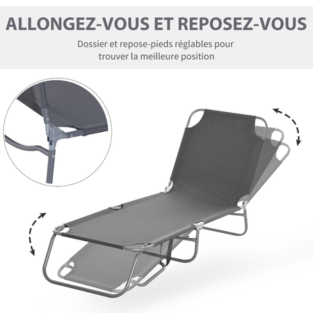 Bain de soleil transat pliable dossier réglable