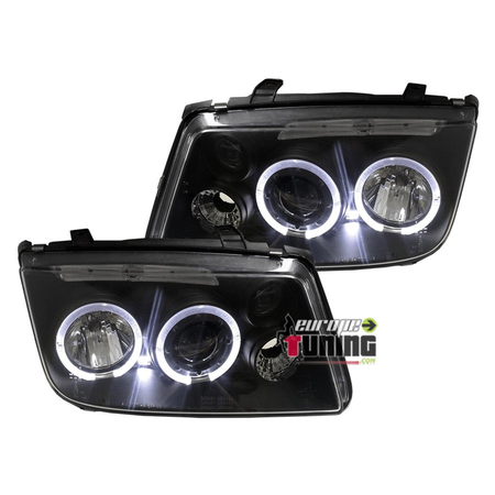 PHARES FEUX AVANTS NOIRS ANNEAUX ANGEL EYES VOLKSWAGEN VW BORA (11306)