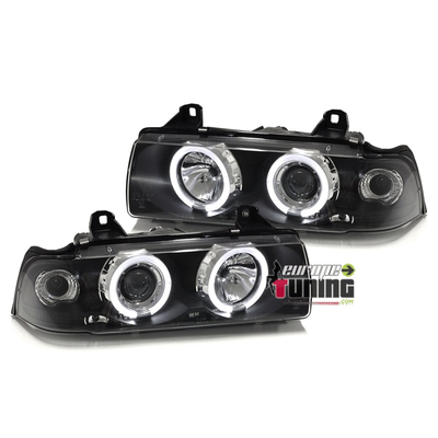 PHARES FEUX NOIRS ANGEL EYES ANNEAUX LED BMW SERIE 3 E36 BERLINE TOURING (03319)