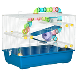Grande cage à hamsters 4 niveaux - nombreux accessoires - métal PP bleu blanc