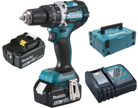 Perceuse visseuse à percussion 18V + 2 batteries 5Ah + chargeur + coffret MAKPAC - MAKITA - DHP484RTJ